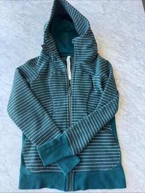 lululemon athletica Teal and Light Blue Striped Zip Hoodie